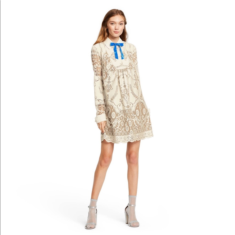 🆕 Anna Sui•Long Sleeve Ribbon Shift Dress - Picture 4 of 7